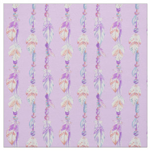 Plumes et perles aquarelle art tissu violet