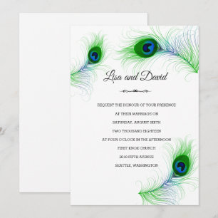 Plumes faire-part de mariage-Peacock