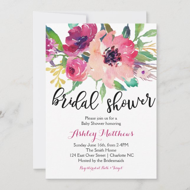 Plumes florales Floral Bridal Shower Invitation (Devant)