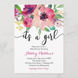 Plumes florales Invitation Baby shower floral