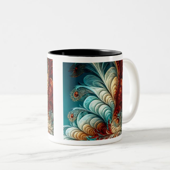 Plumes fractales Mug à deux tons, 11 oz (Devant droit)