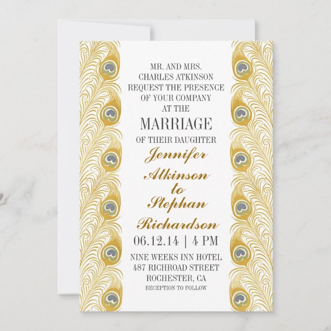 plumes paon classique invitations blanches de mari (Devant)