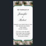 Plumes Peacock avec un programme à double cadre<br><div class="desc">Ce magnifique design, appelé Peacock Feathers with a Double Frame, serait une façon spectaculaire de donner le ton à votre mariage ou événement moderne mais élégant. L'arrière - plan est un motif créé à partir de trois belles plumes de paon. Il y a un cadre bordé de deux couleurs :...</div>