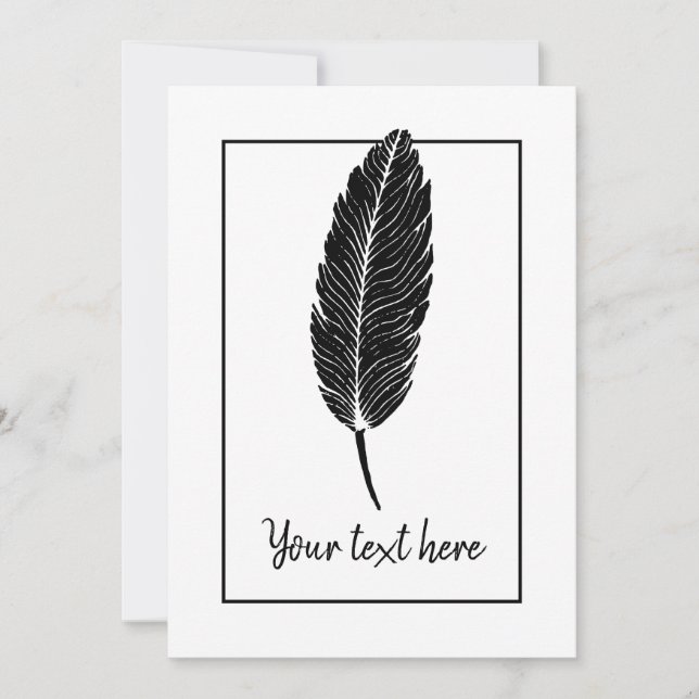 Plumes rustiques en noir et blanc Invitation Linoc (Devant)