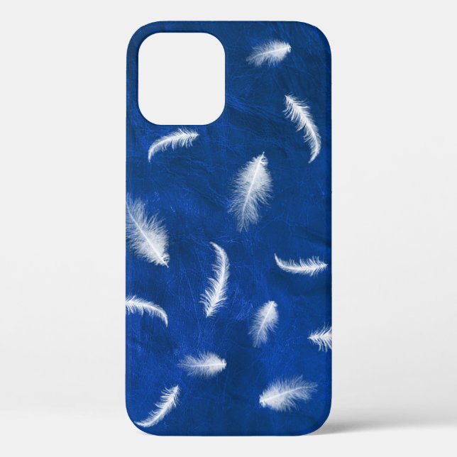 Plumes sur Coque en cuir bleu-coque iphone maté (Verso)