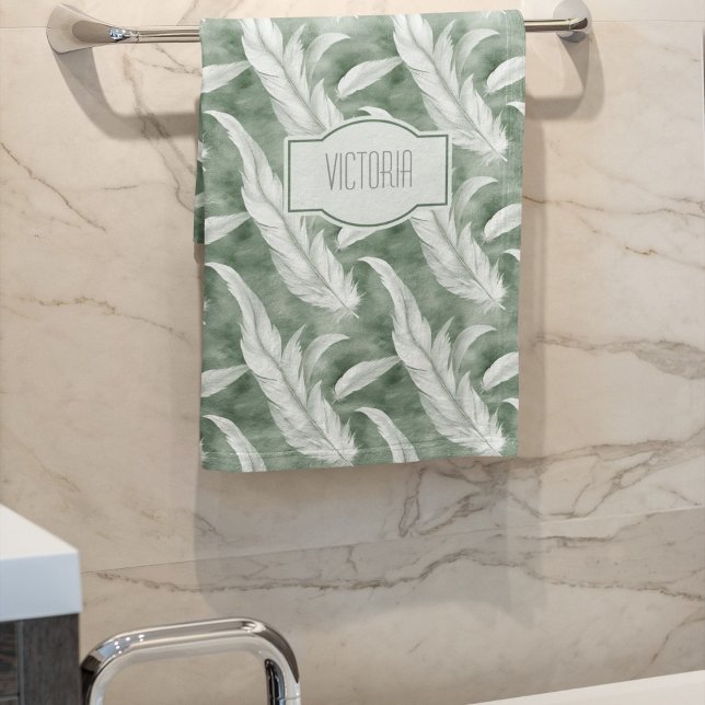 Plumes Vertes Monogramme Gris Délicat (Créateur téléchargé)