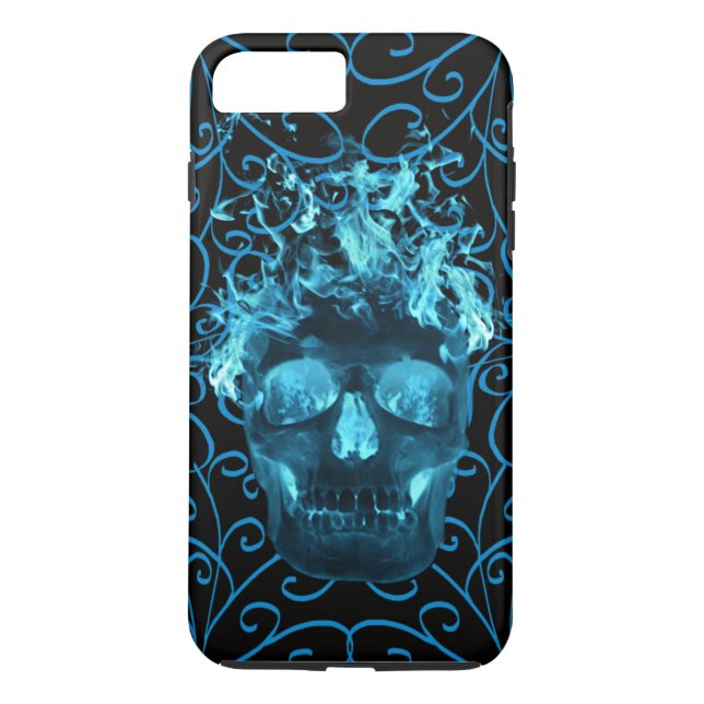 Plus Blue Fire Skull iPhone 7 Coque (Dos)