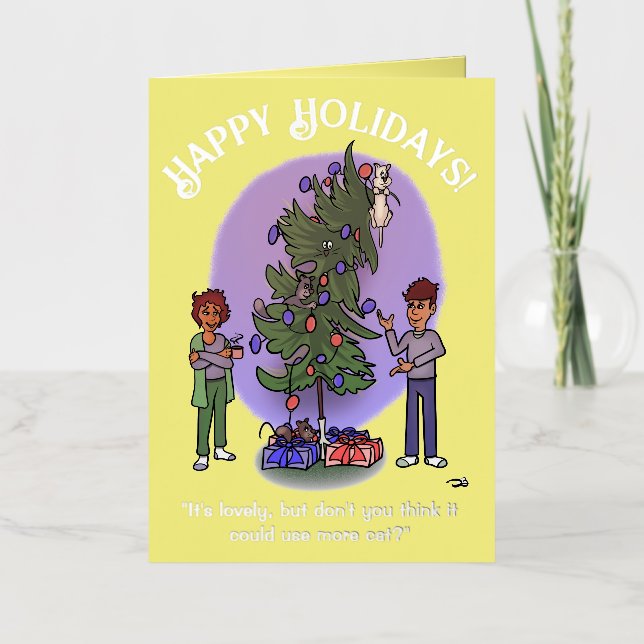 Plus Chat Noël plié Carte à huile jaune (Recto)