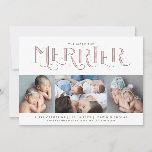 Plus le Merrier Twin Girl Faire-part de naissance (Devant)