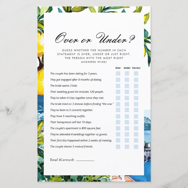 Plus ou moins Amalfi Lemon Fête des mariées Jeu (Devant)