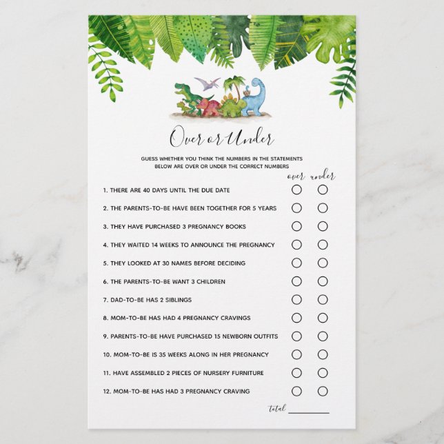 Plus ou moins Dinosaur Baby shower jeu (Devant)