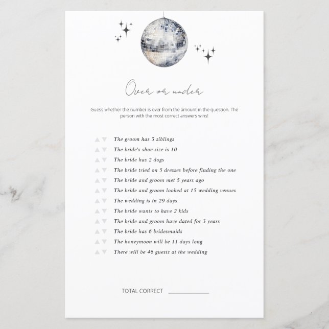 Plus Ou Moins Disco Ball Fête des mariées Jeu (Devant)