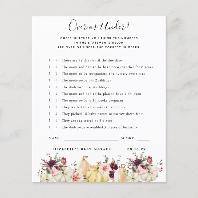 Plus ou Moins | Jeu de Baby Shower (Devant)