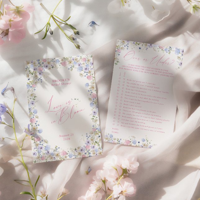 Plus ou moins ? Jeu de Fête des mariées rose (Over or under? Pink Floral Bridal Shower Game)
