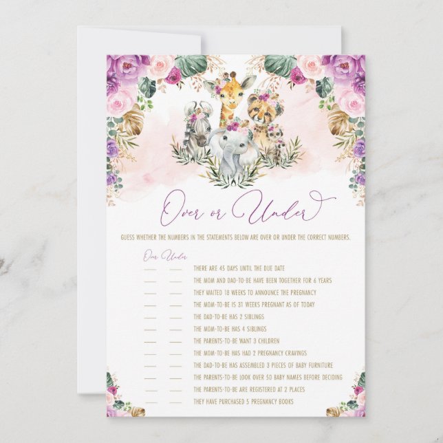 Plus ou moins Safari Animaux Baby shower Carte de  (Devant)