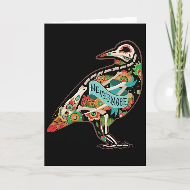 Plus Sugar Skull Raven Carte de voeux (Devant)