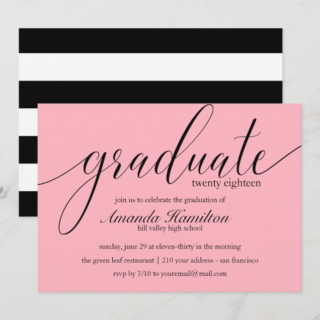 Plush Pink typographie Graduation Invitation (Devant / Derrière)