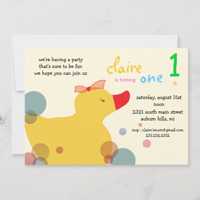 Plutôt Ducky - Invitations d'anniversaire jaunes (Devant)