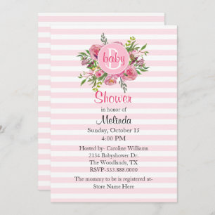 Plutôt rose Baby shower rayé Invitation