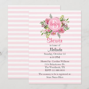 Plutôt rose Baby shower rayé Invitation