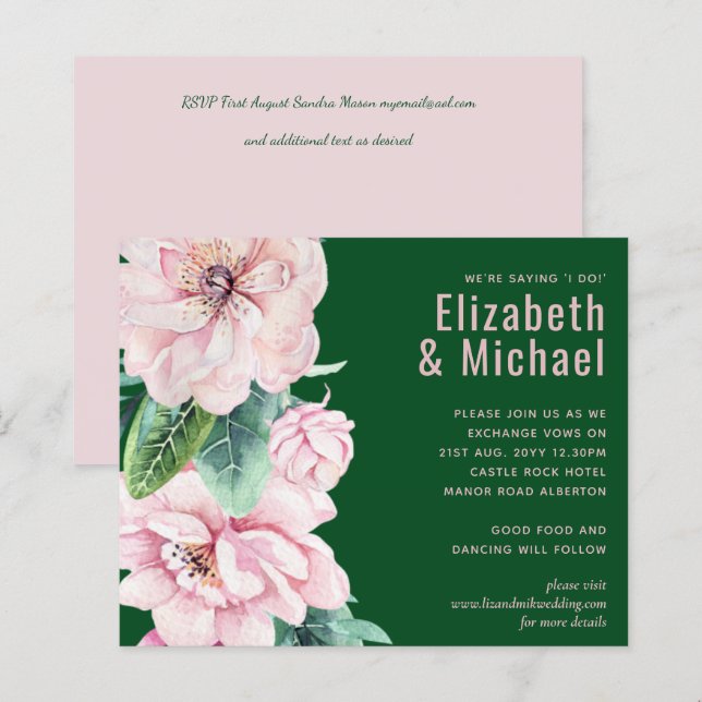 Plutôt rose Floral Vert Feuille Budget Mariage (Devant / Derrière)