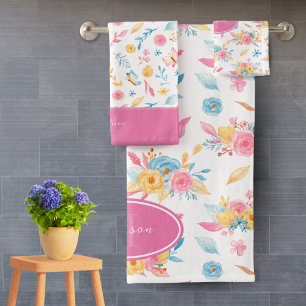 Plutôt rose Motif Floral Monogramme Salle de bain
