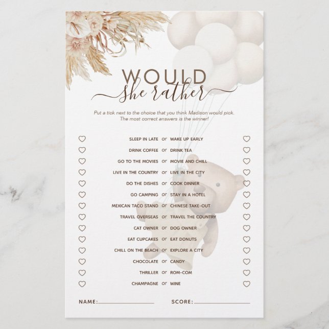 Plutôt Teddy Bear Baby shower Jeu (Devant)