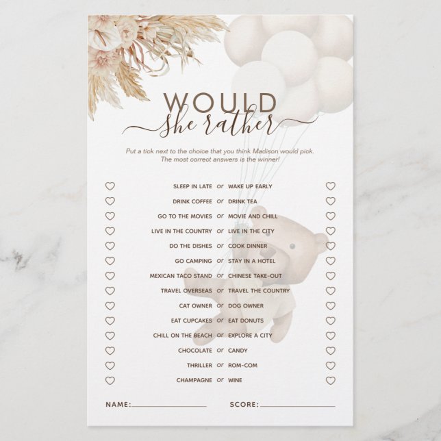 Plutôt Teddy Bear Baby shower Jeu (Devant)