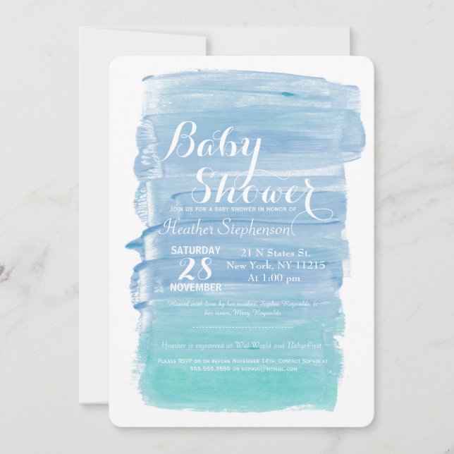 Plutôt Turquoise Aquarelle Bébé Invitations de dou (Devant)