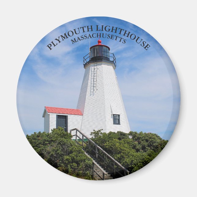 Plymouth Lighthouse, Massachusetts Round Magnet (Devant)