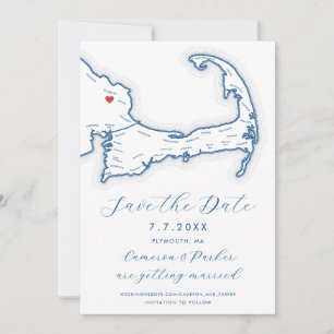 Plymouth MA Cape Cod Carte Marine Blue Mariage