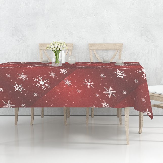 Pneus blancs avec nappe Arrière - plan rouge (White Snowflakes with Red Background Tablecloth)