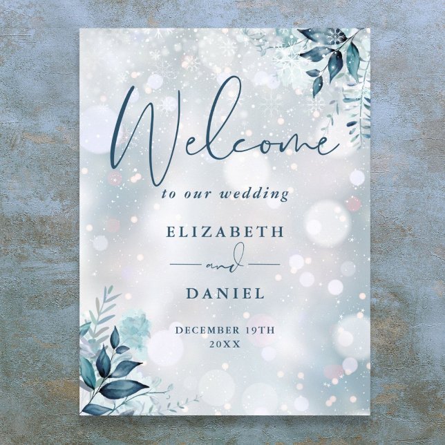 Pneus d'hiver Mariage floral Affiche de bienvenue (Winter Snowflakes Floral Wedding Welcome Sign)