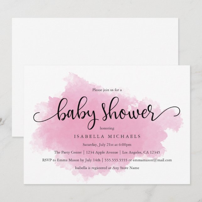 Poche rose | Invitation baby shower (Devant / Derrière)