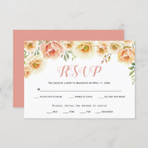 Pocher corail aquarelle fleurs mariage carte RSVP