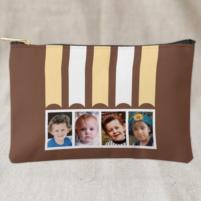 Pochette À Accessoires 4 photo ajouter nom blanc marron pêche (Créateur téléchargé)