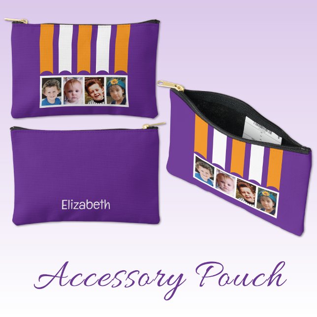 Pochette À Accessoires 4 photo ajouter nom blanc violet orange (Créateur téléchargé)