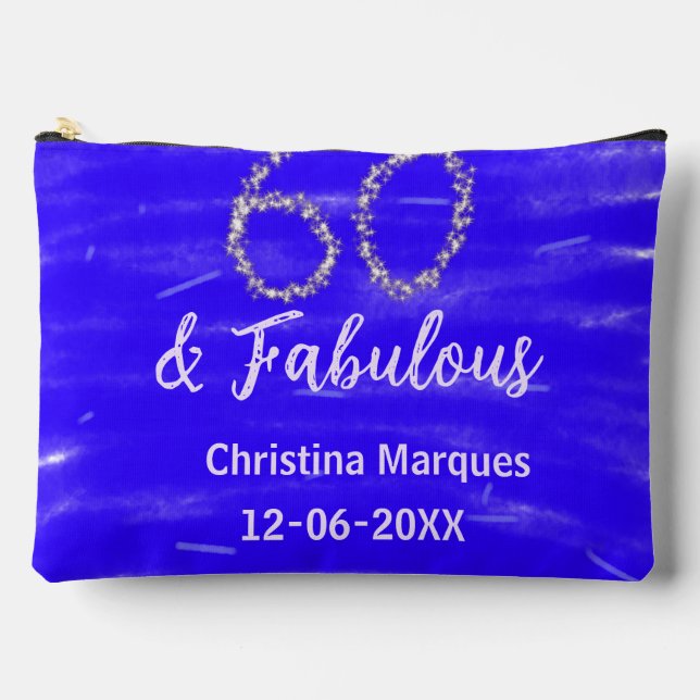 Pochette À Accessoires 60 & fabuleux anniversaire bleu argent ajouter nom (Recto)