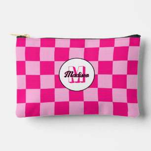Pochette À Accessoires à damiers rose chaud clair rétro