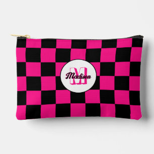 Pochette À Accessoires à damiers rose chaud noir rétro Monogramme