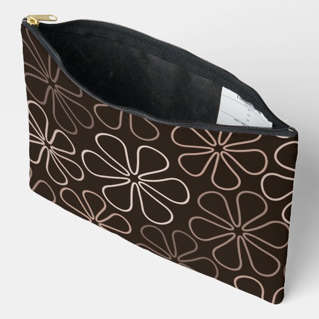 Pochette À Accessoires Abstrait Big Flower Outlines Browns & Creams (Ouvrir)