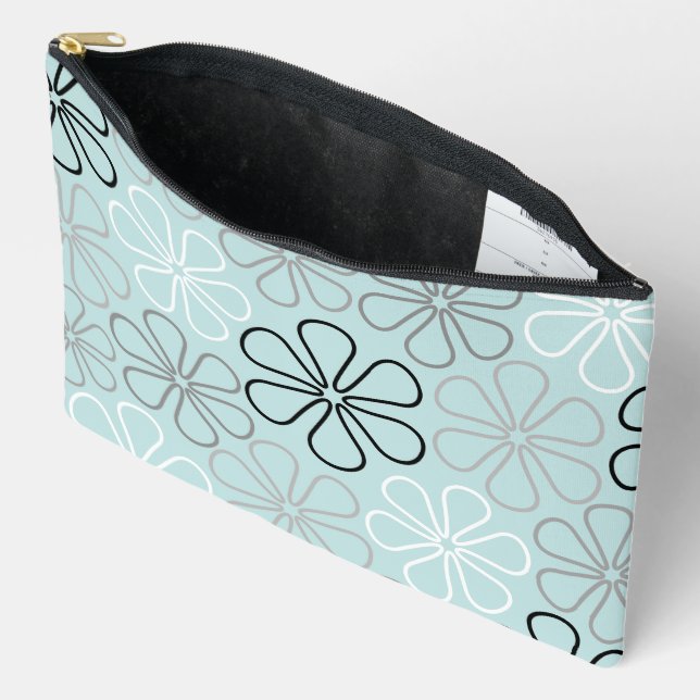 Pochette À Accessoires Abstrait Big Flower Outlines BWG+Duck Egg Blue (Ouvrir)