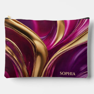 Pochette À Accessoires Abstrait moderne Fuchsia rose et or