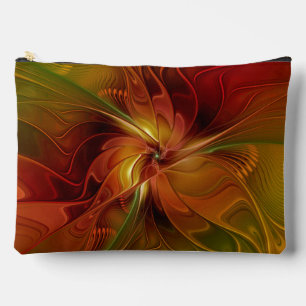 Pochette À Accessoires Abstrait Rouge Orange Brown Vert Fractal Art Flowe