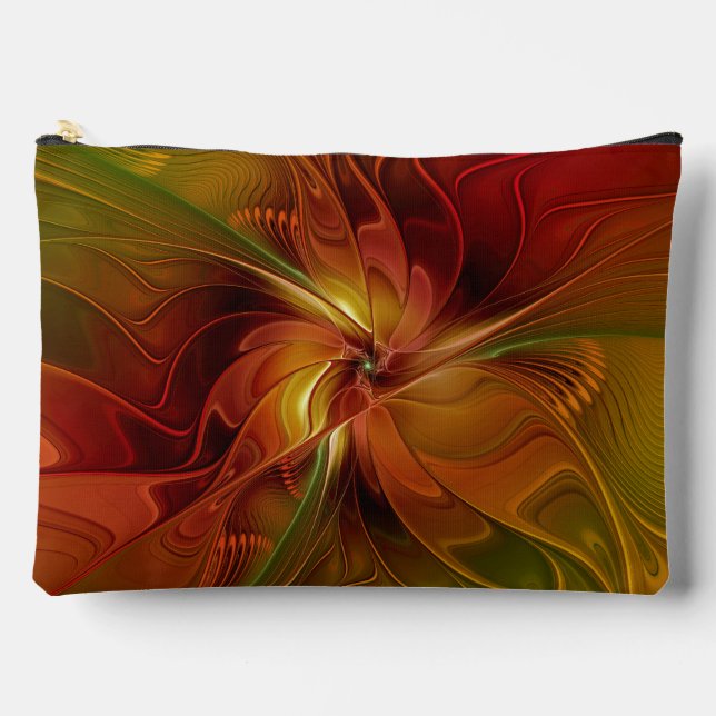 Pochette À Accessoires Abstrait Rouge Orange Brown Vert Fractal Art Flowe (Recto)