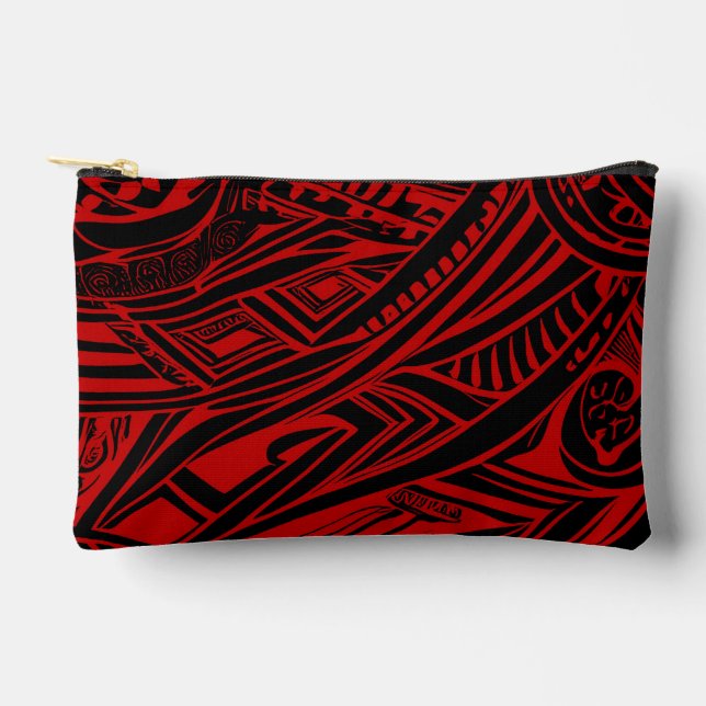 Pochette À Accessoires Abstrait Tribal Noir Et Rouge (Recto)