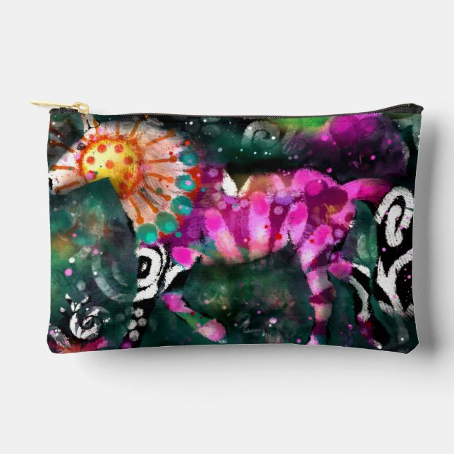 Pochette À Accessoires Abstrait Whimsical Galloping Horse Floral Rose (Recto)