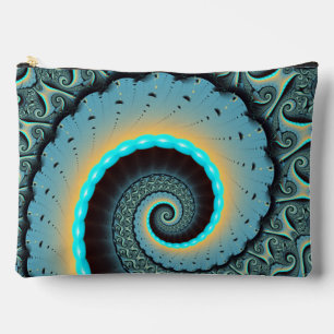 Pochette À Accessoires Abstraite spirale d'art fractal bleu turquoise ora