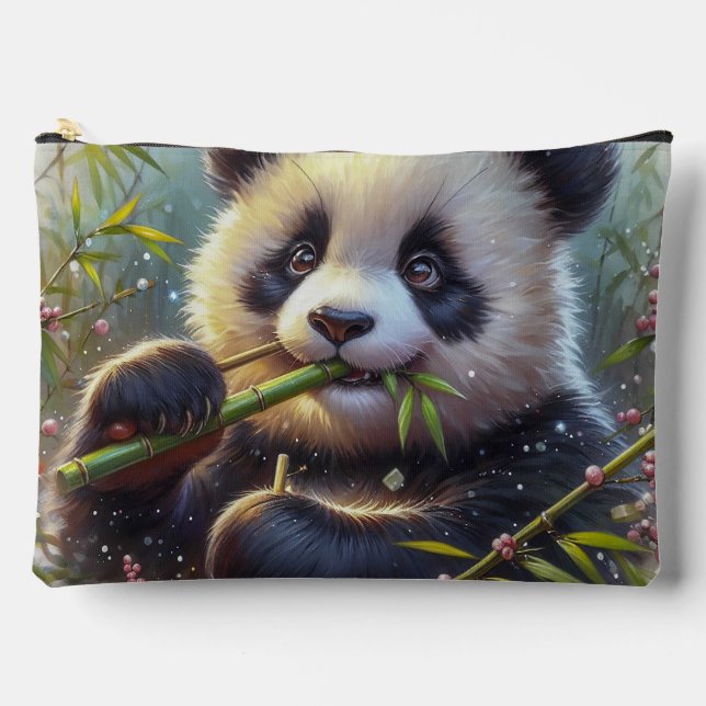 Pochette À Accessoires Adorable Ours De Panda Mangeant Bambou (Recto)