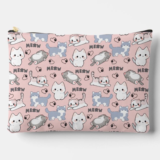 Pochette À Accessoires Adorables chatons dodus et cœurs Meow (Recto)